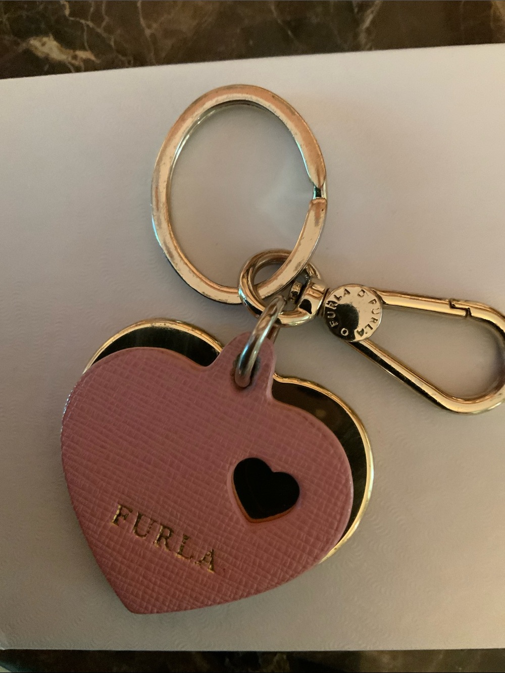 Furla Blush Pink Heart Charm/ Keyring with Gold Hardware GUC CHARM ONLY